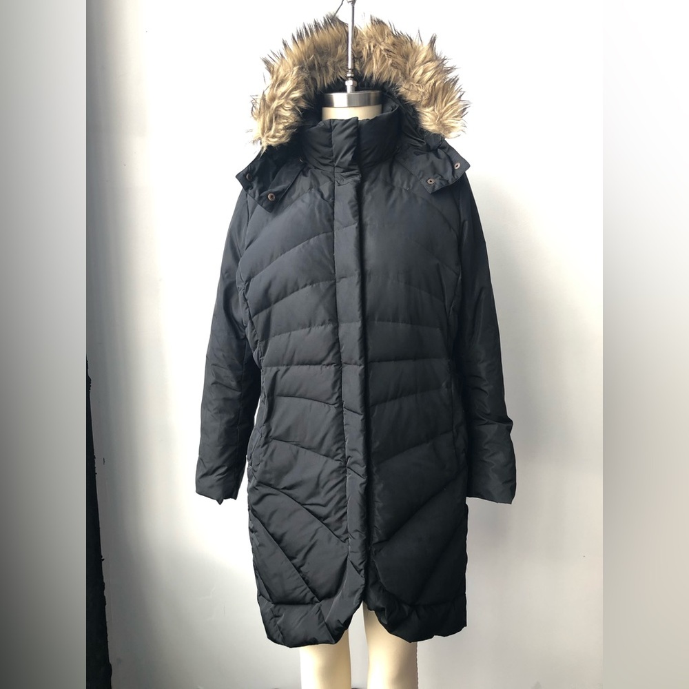 Lands' End Black Puffer Coat with Faux Fur Hood Size XL
